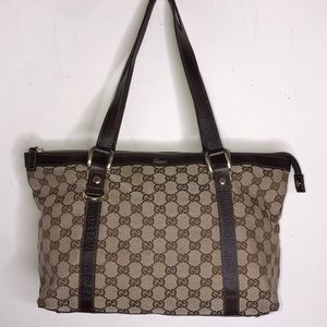 Gucci Brown and Black Monogram Tote Bag